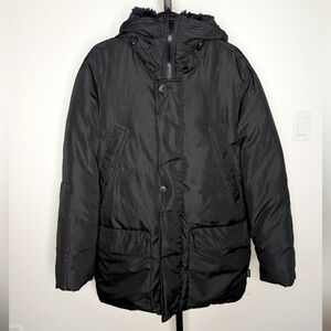 Calvin Klein Hooded Down Filled Parka Puffer Coat Small Black